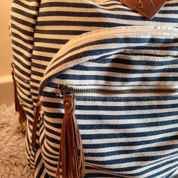 Madden Girl Backpack Blue and Cream Stripped - Picture 6 of 16